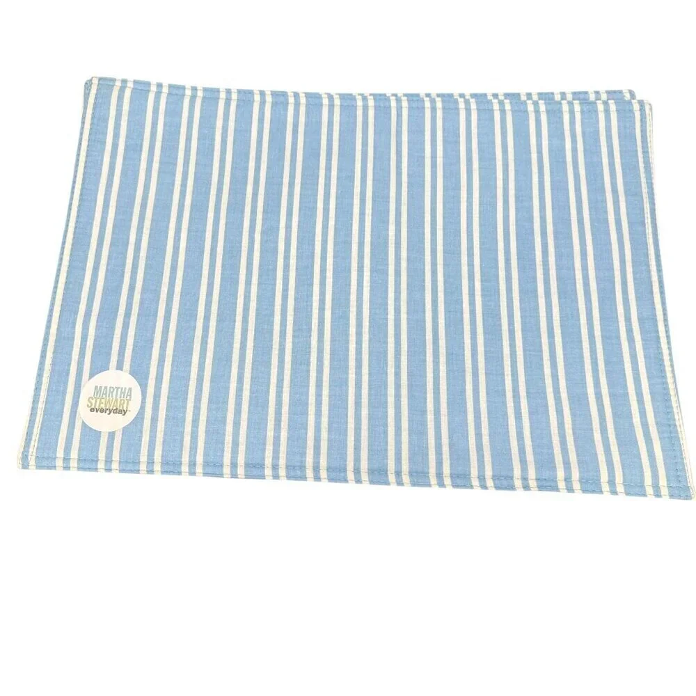 Martha Stewart Placemats Set 4 Blue Floral Cloth Cottage Shabby Chic Reversible